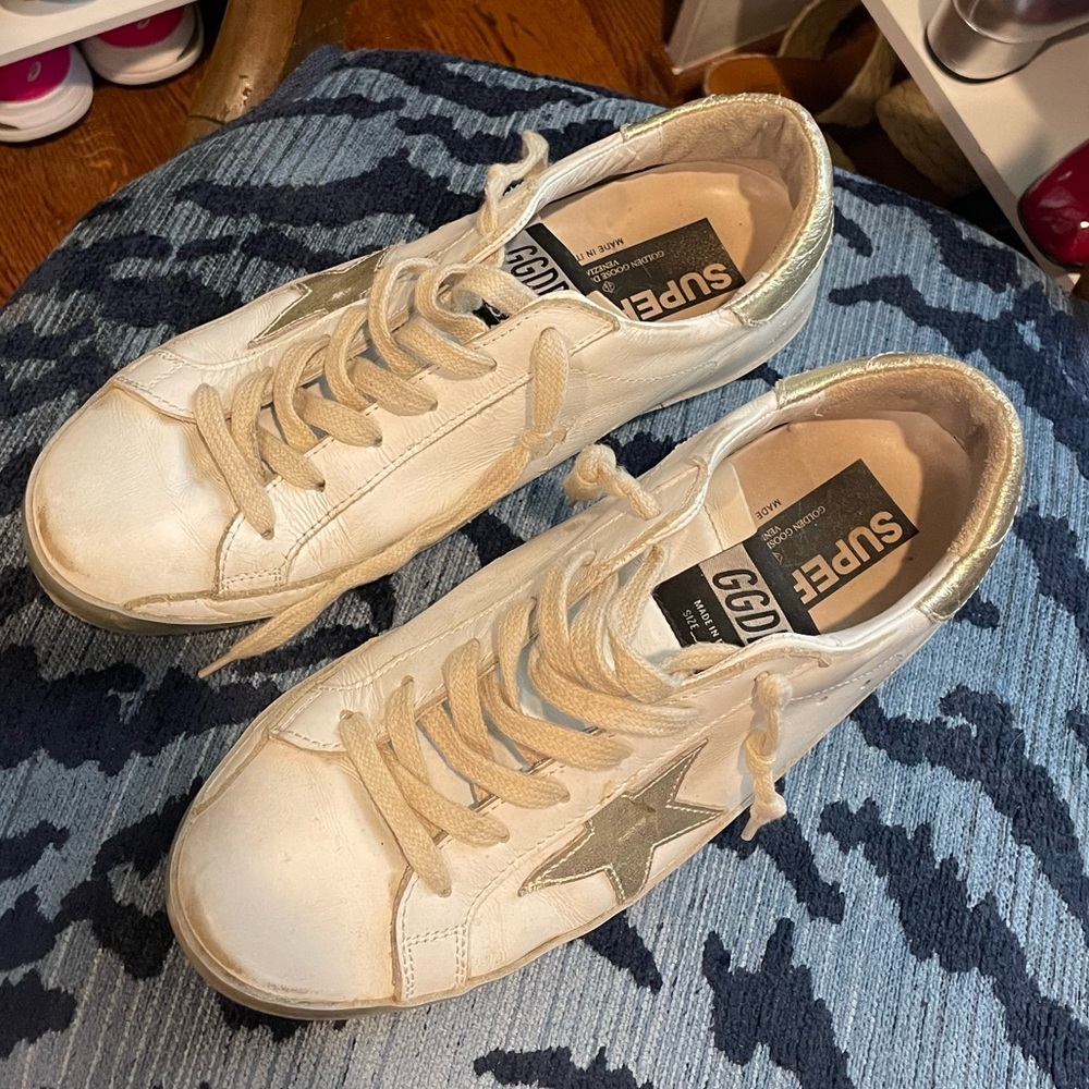 Golden Goose superstar, white and gold, 38